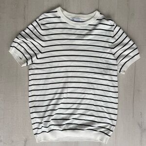 Zara Striped White and Black T-Shirt